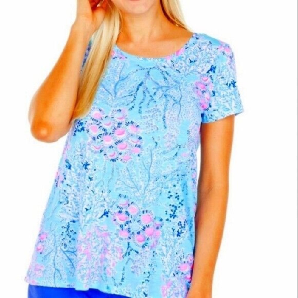 LILLY PULITZER Etta Tee Scoopneck Blue Ibiza Now You Sea Me Short Sleeve T-Shirt